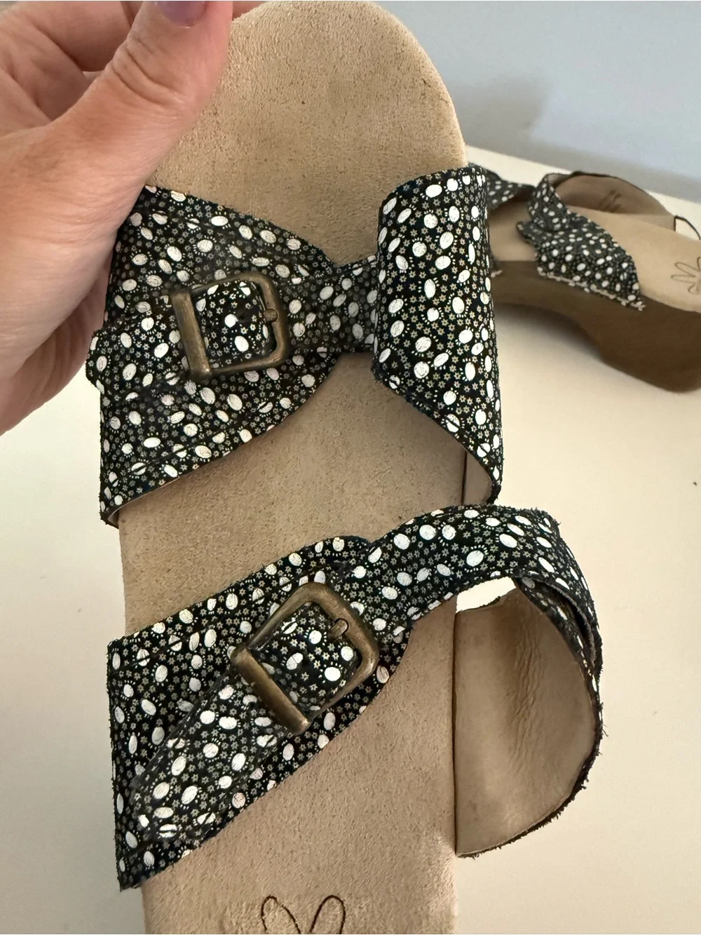 Sanita Black White Speckled Dual-Band Slide Sandals